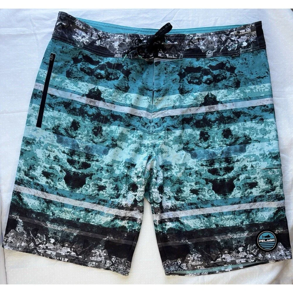 Pelagic Argonaut Mens Surfing Boardshorts Coral Camo Blue Size 38